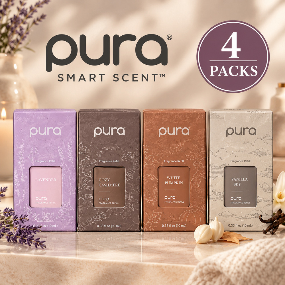 Pura Fragrance Refill 4 Pack Lavender Cozy Cashmere Vanilla Sky White Pumpkin